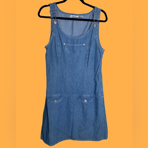 Vintage Dresses & Skirts - 90s Vintage Blue Jean Jumper Dress